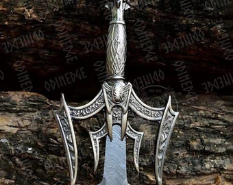 Damascus Sword, Viking Sword, Hand Forged Sword, Long Sword, Sword, Half-Tang Fantasy Sword, Larp Sword, Groomsmen Gift, Birthday Gift.