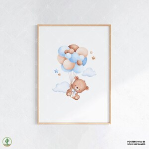 Fliegender Bär mit Luftballons | Kunstdruck Kinderzimmer | Niedliches Babyzimmer Dekor | Poster für Kinder | Druckbare Babyzimmer Kunst