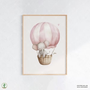 Pink Ballon Elefantenritt | Kunstdruck Kinderzimmer | Niedliches Babyzimmer Dekor | Poster für Kinder | Druckbare Babyzimmer Kunst