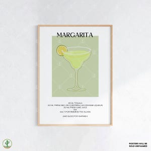 マルガリータカクテルウォールアートプリント｜フレッシュライムテキーラドリンクポスター（クラシックレシピ付き）キッチンバーラウンジの装飾に