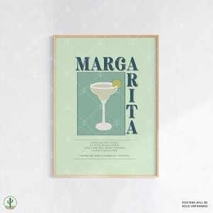マルガリータカクテルウォールアートプリント｜フレッシュライムテキーラドリンクポスター（クラシックレシピ付き）キッチンバーラウンジの装飾に