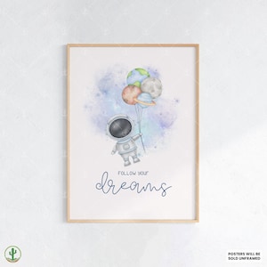 Astronaut mit Planetenballons | Kunstdruck Kinderzimmer | Niedliches Babyzimmer Dekor | Poster für Kinder | Druckbare Babyzimmer Kunst