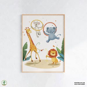 Dschungel Tier Zirkus Spaß | Kunstdruck Kinderzimmer | Niedliches Babyzimmer Dekor | Poster für Kinder | Druckbare Babyzimmer Kunst