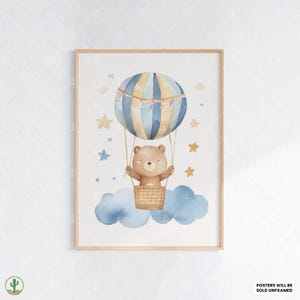 Heißluftballon Bär Poster | Kunstdruck Kinderzimmer | Niedliches Babyzimmer Dekor | Poster für Kinder | Druckbare Babyzimmer Kunst