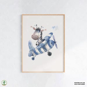 Blue Sky Zebraflug | Kunstdruck Kinderzimmer | Niedliches Babyzimmer Dekor | Poster für Kinder | Druckbare Babyzimmer Kunst