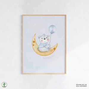 Mond Bär Süße Träume Poster | Kunstdruck Kinderzimmer | Niedliches Babyzimmer Dekor | Poster für Kinder | Druckbare Babyzimmer Kunst