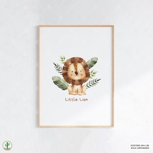 Impresión de león de la jungla pequeña / Impresión de arte de pared para guardería / Decoración linda para habitación de bebé / Póster infantil de animales / Arte imprimible para habitación de bebé