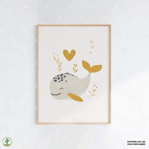 Wal Kinderzimmer Poster | Niedliches Ozeantier Wandkunst | Skandinavische Babyzimmer Dekoration | Kinderzimmer Dekor