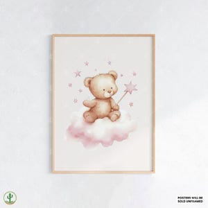 Zauberbär auf Wolke | Kunstdruck Kinderzimmer | Niedliches Babyzimmer Dekor | Poster für Kinder | Druckbare Babyzimmer Kunst