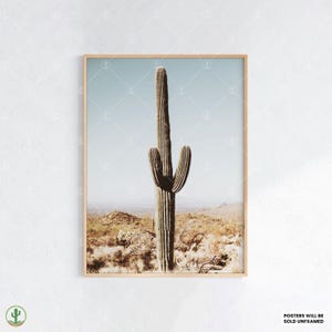 Wüsten Kaktus Poster - Minimalistische Saguaro Kaktus Wand Kunst in Warmen Erdtönen, Naturposter für Boho Dekore