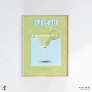 マルガリータカクテルウォールアートプリント｜フレッシュライムテキーラドリンクポスター（クラシックレシピ付き）キッチンバーラウンジの装飾に