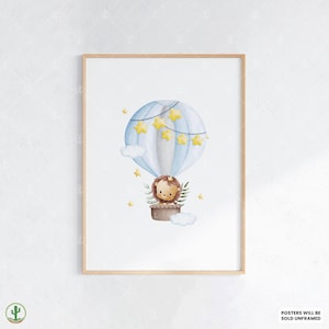 Löwe in Stern Ballonfahrt | Kunstdruck Kinderzimmer | Niedliches Babyzimmer Dekor | Poster für Kinder | Druckbare Babyzimmer Kunst