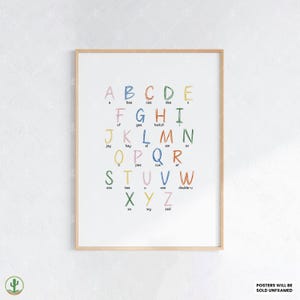 Alphabet Poster A-Z | Handgeschriebene Briefe Wandkunst für Kinder | Edukative Kinderzimmer Poster | ABC-Lern-Chart | Spielzimmer Dekor