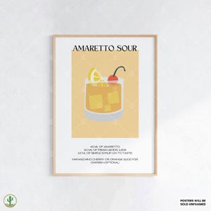 アマレットサワーカクテルウォールアートプリント｜スイートアーモンドシトラスドリンクポスター（レシピ付き）キッチンバーラウンジの装飾に