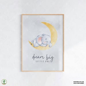 Poster Elefant auf Mond | Kunstdruck Kinderzimmer | Niedliches Babyzimmer Dekor | Poster für Kinder | Druckbare Babyzimmer Kunst