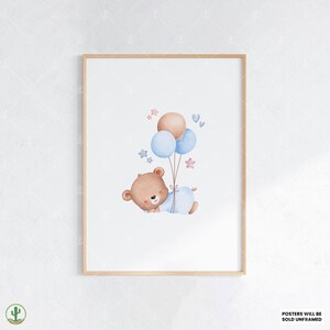 Schlafender Bär mit Luftballons | Kunstdruck Kinderzimmer | Niedliches Babyzimmer Dekor | Poster für Kinder | Druckbare Babyzimmer Kunst