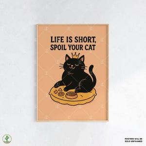 La vita è breve, poster "Coccola il tuo gatto" - Stampa artistica da parete divertente con un gatto nero reale, citazione carina per genitori di gatti e amanti degli animali.