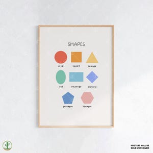 Grundformen lernen Poster | Kunstdruck Kinderzimmer | Niedliches Babyzimmer Dekor | Poster für Kinder | Druckbare Babyzimmer Kunst