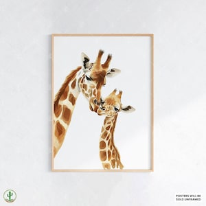 Mutter mit Baby Giraffe | Kunstdruck Kinderzimmer | Niedliches Babyzimmer Dekor | Poster für Kinder | Druckbare Babyzimmer Kunst