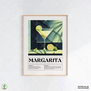 マルガリータカクテルウォールアートプリント｜フレッシュライムテキーラドリンクポスター（クラシックレシピ付き）キッチンバーラウンジの装飾に
