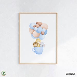 Safaritiere in Teetassenballons | Kunstdruck Kinderzimmer | Niedliches Babyzimmer Dekor | Poster für Kinder | Druckbare Babyzimmer Kunst