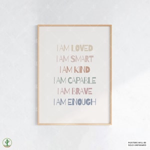 Ich bin Affirmationen Druck | Kunstdruck Kinderzimmer | Niedliches Babyzimmer Dekor | Poster für Kinder | Druckbare Babyzimmer Kunst