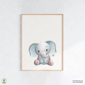 Süßer Elefant mit Herz Pfoten | Kunstdruck Kinderzimmer | Niedliches Babyzimmer Dekor | Poster für Kinder | Druckbare Babyzimmer Kunst