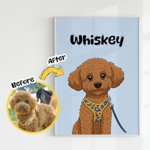 Custom Pet Cartoon Portrait – Personalized Dog or Cat Character Illustration – Unique Pet Lover Gift – Wall Art for Pet Owners