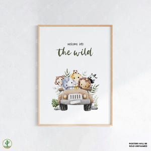Safari Tiere im Jeep | Kunstdruck Kinderzimmer | Niedliches Babyzimmer Dekor | Poster für Kinder | Druckbare Babyzimmer Kunst