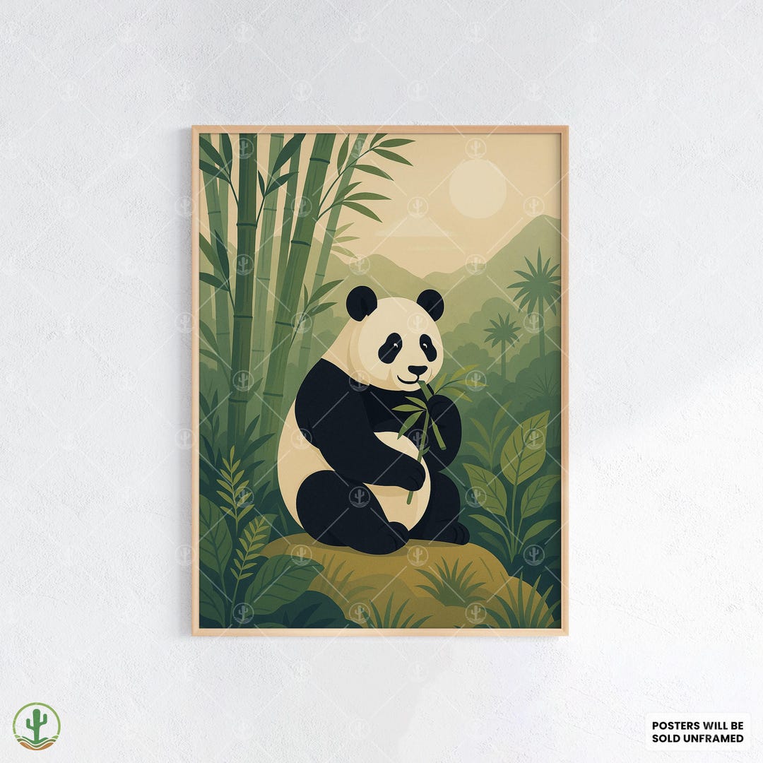 Cute Panda Bamboo Forest Wall Art Print – Peaceful Wildlife Poster With ...