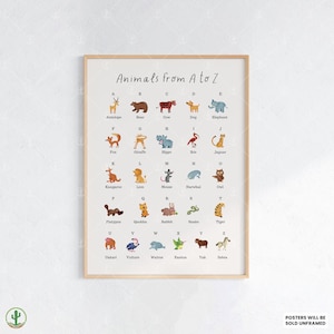 ABC Animal Poster for Kids | A-Z Animal Alphabet Chart | Educational Nursery Wall Art | Zoo Animal Names Print | Classroom Decor