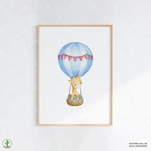 Giraffe im Heißluftballon | Kunstdruck Kinderzimmer | Niedliches Babyzimmer Dekor | Poster für Kinder | Druckbare Babyzimmer Kunst