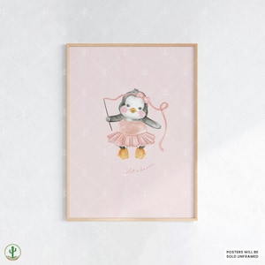 Ballerina Pinguin Poster | Kunstdruck Kinderzimmer | Niedliches Babyzimmer Dekor | Poster für Kinder | Druckbare Babyzimmer Kunst
