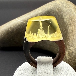 Handmade Ebony Wood Resin Ring: Nature-Inspired Statement Jewelry
