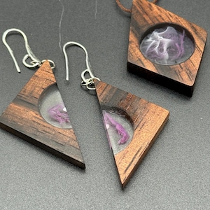 Unique Handmade Resin  Wood Jewelry Set – Minimalist Earrings & Necklace – Lightweight, Nature-Inspired - Timeless Gift