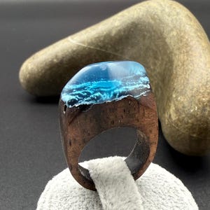 Handmade Ebony Wood Resin Ring: Nature-Inspired Statement Jewelry