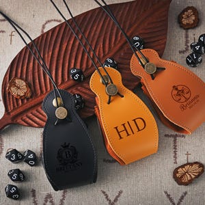 Personalized Leather Engraved Dice Bag - Tabletop & Board Games, Custom Dice Storage Bags, Pocket Dice Bags, Gamer Gifts