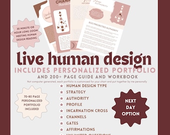 Live Human Design Reading via Zoom | 30 Minutes or 1 Hour | Next Day Option Available | 70+ Page Portfolio and 200+ Page Workbook Included
