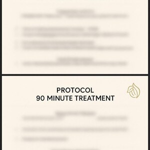 Puede incluir: Un documento blanco con el texto "PROTOCOL 90 MINUTE TREATMENT" en la parte superior. El documento est&aacute; borroso y el texto no es legible.