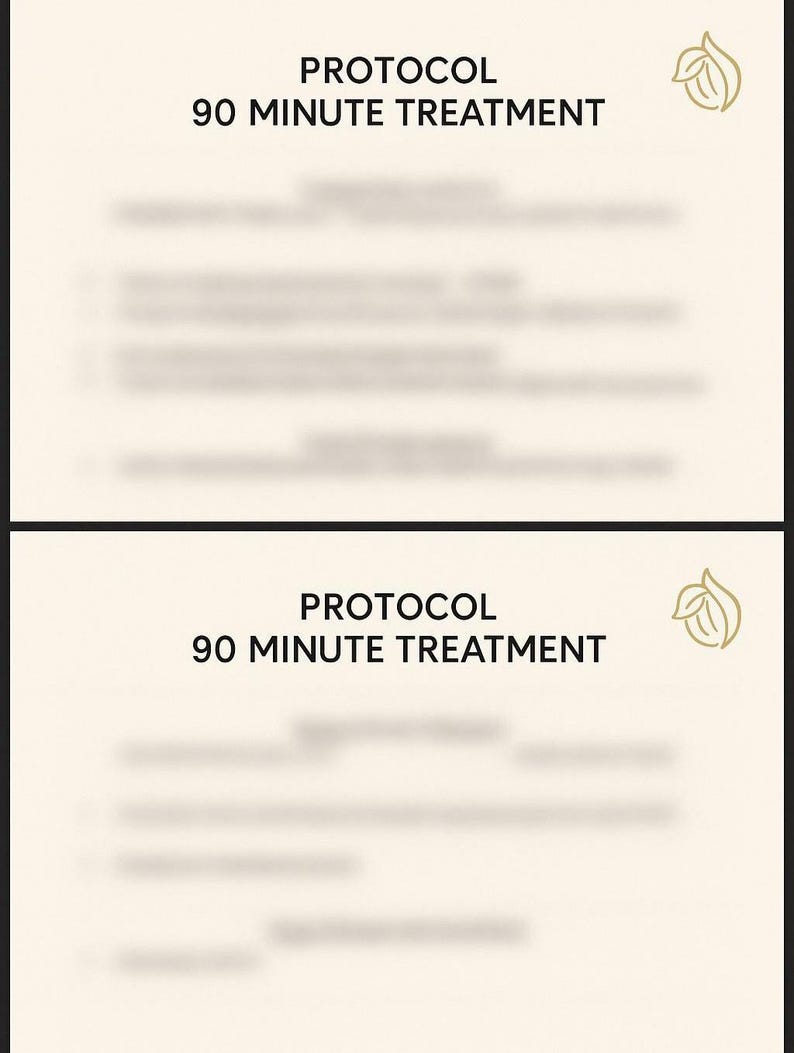 Puede incluir: Un documento blanco con el texto "PROTOCOL 90 MINUTE TREATMENT" en la parte superior. El documento est&aacute; borroso y el texto no es legible.