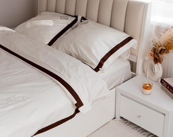 Monogrammed Bettwäsche Set King, personalisiertes Baumwollbettset mit Paspelrand, benutzerdefiniertem Bettbezug und Bettlaken