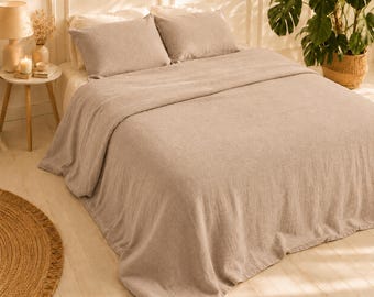 Cappuccino Linen Bedding Set, OEKO-TEX European Flax Duvet Cover with Flat or Fitted Sheet and Pillowcases