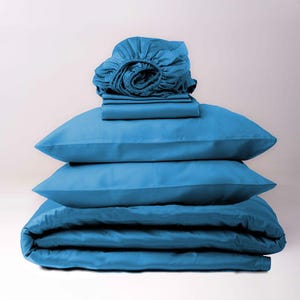 Blue striped bedding - Organic cotton sheet set, Queen or kind size bedding, High quality bed sheets - Bed set twin or full, Men cave gift