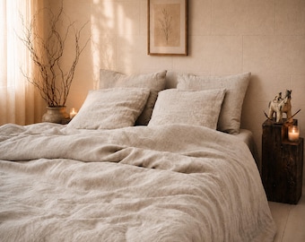 Organic Linen Bedding Set, OEKO TEX Certified Flax Linen Duvet Cover with Sheet and Pillowcases