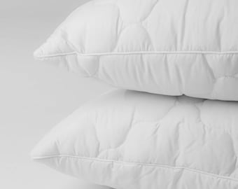 Soft Eco Down Pillow with Sateen Case, Adjustable Zipper Cushion for Better Sleep, Hypoallergenic Down Alternative, Holiday Home Gift Idea