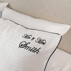 Personalized pillow covers - White satin pillowcase, Custom pillowcover with initials, Embroidered name pillow cases, Classic pillow cover