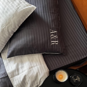 Custom gray striped bedding - Sateen sheet set, Queen or kind size bedding, Personalized bed sheets - Bedding set full, Fathers day gift