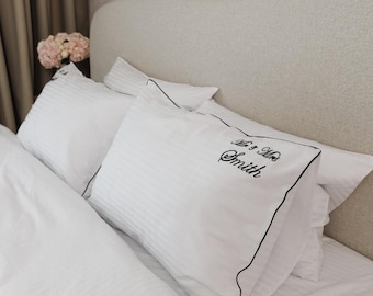 Federe ricamate personalizzate, federe in raso per matrimonio personalizzate, federe per cuscino Mr e Mrs, regalo per addio al nubilato, regalo per sposi novelli