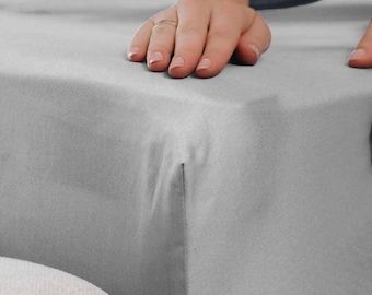 Juego de sábanas grises (bajera y encimera) de 2 piezas, 100% algodón orgánico satinado, sábanas de lujo suaves de color gris carbón, tamaño personalizado.