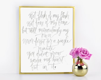 Not Under My Heart But In It Adoption Print Hand Written Calligraphy Print Digital Download Size 8 x 10 / Mothers Day
